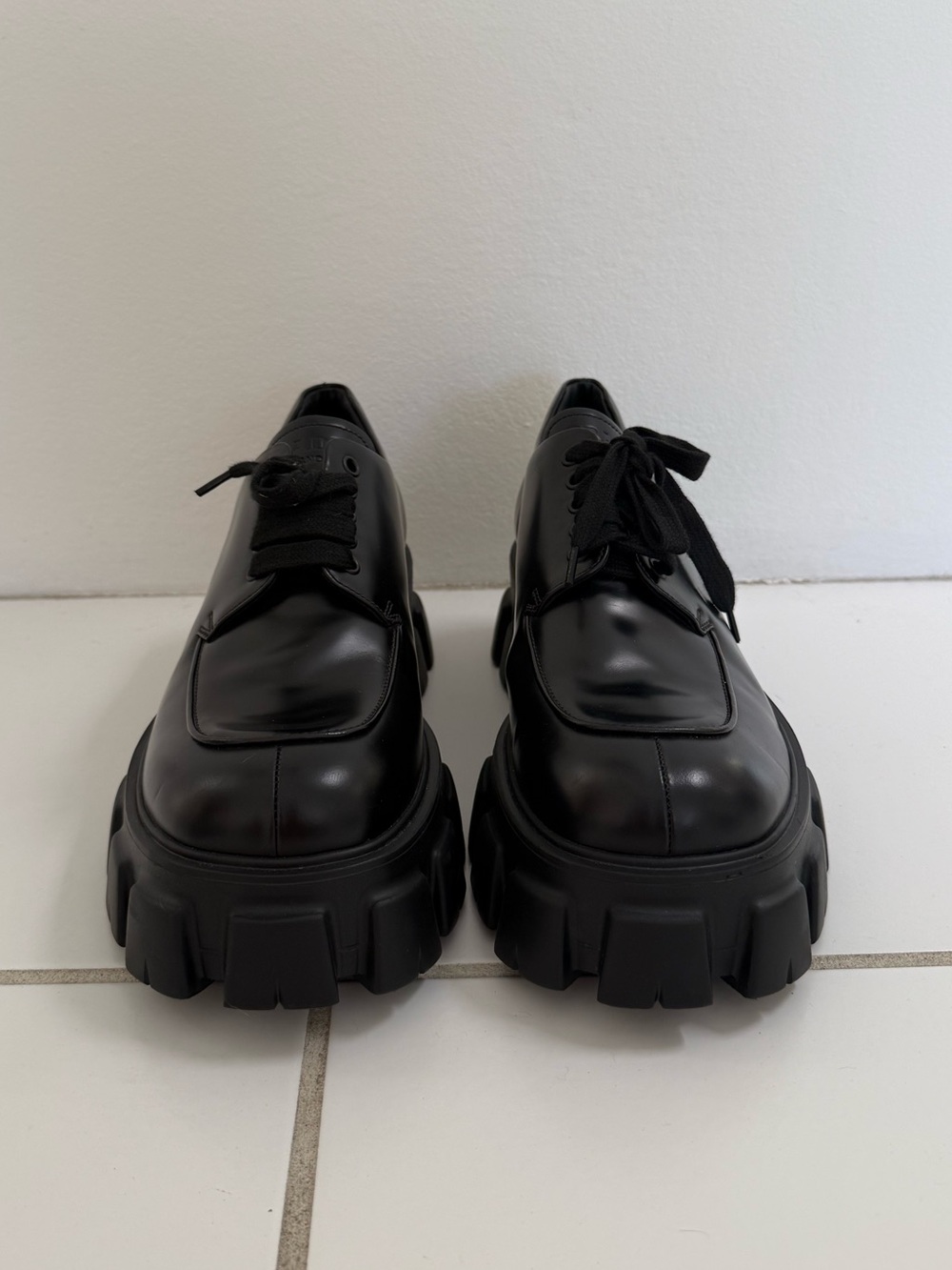 PRADA Monolith Black Chunky Lug Sole Leather Derby Shoes - Sz 10 - 💯 AUTHENTIC - Picture 7 of 12